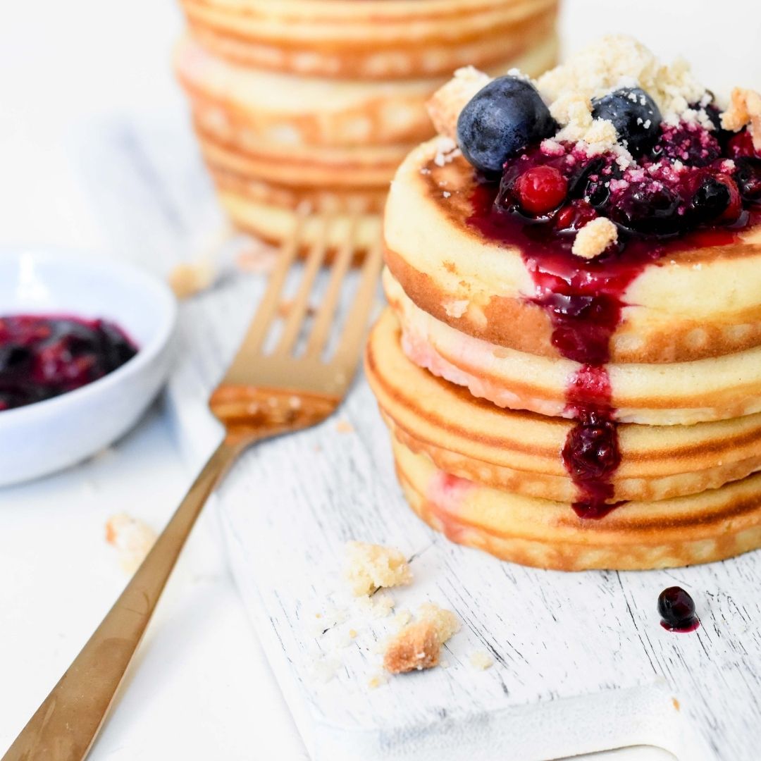 Blueberry crumble pannenkoeken